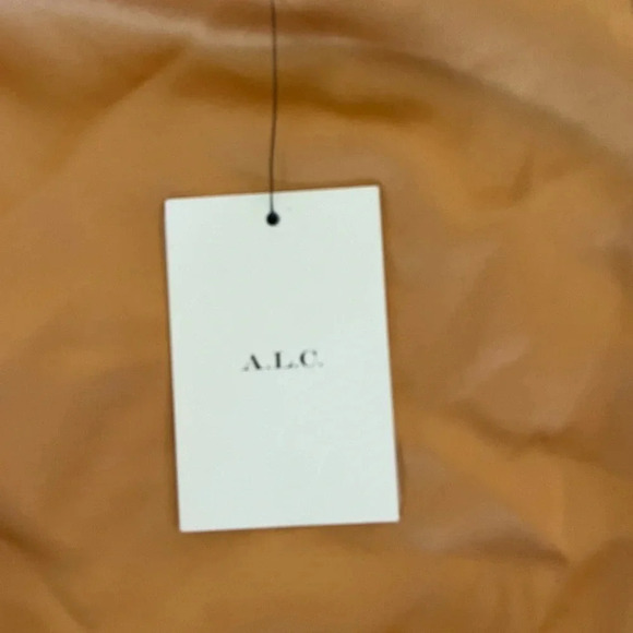 A.L.C Jamie satin drape mini dress in golden tan color - Picture 16 of 16